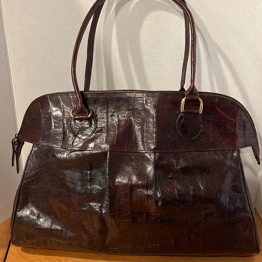 Diorella skin croco vintage new rich brown coloring suede lining unisex bag